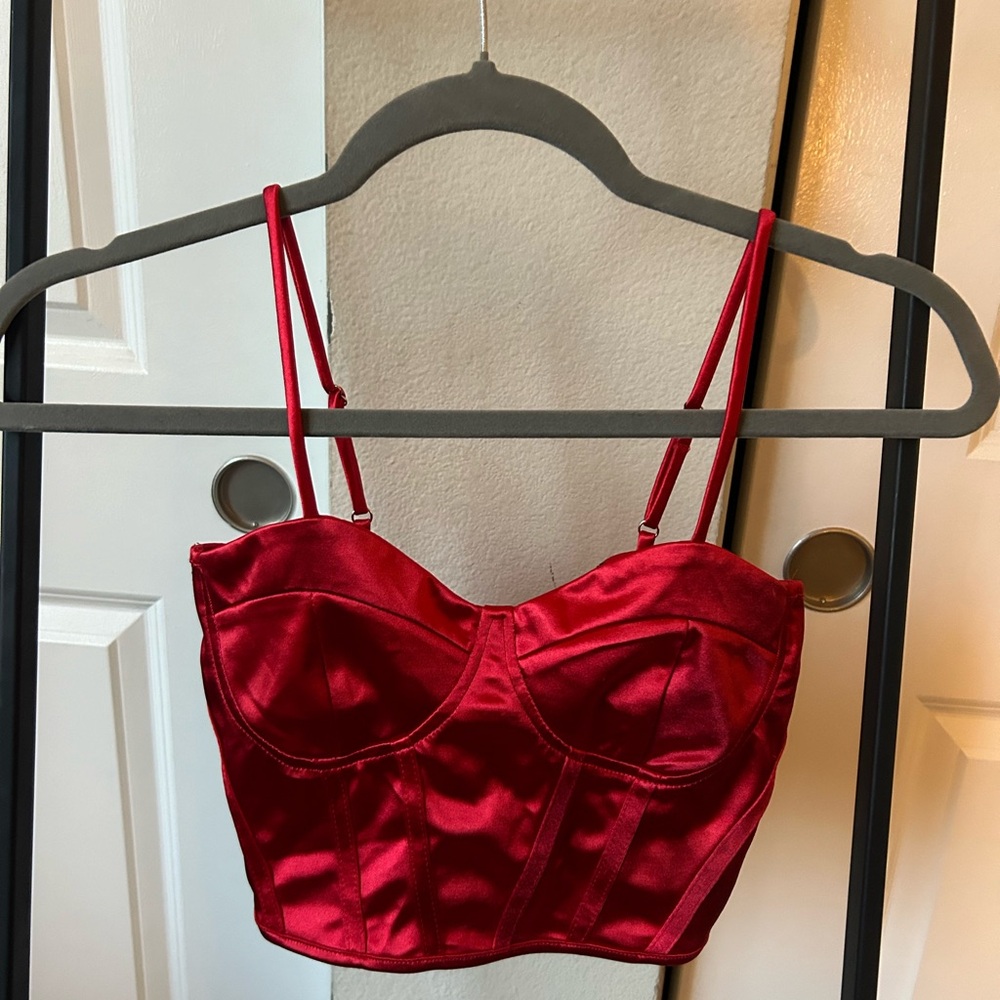 Never Worn Elegant Red Satin Bustier Top